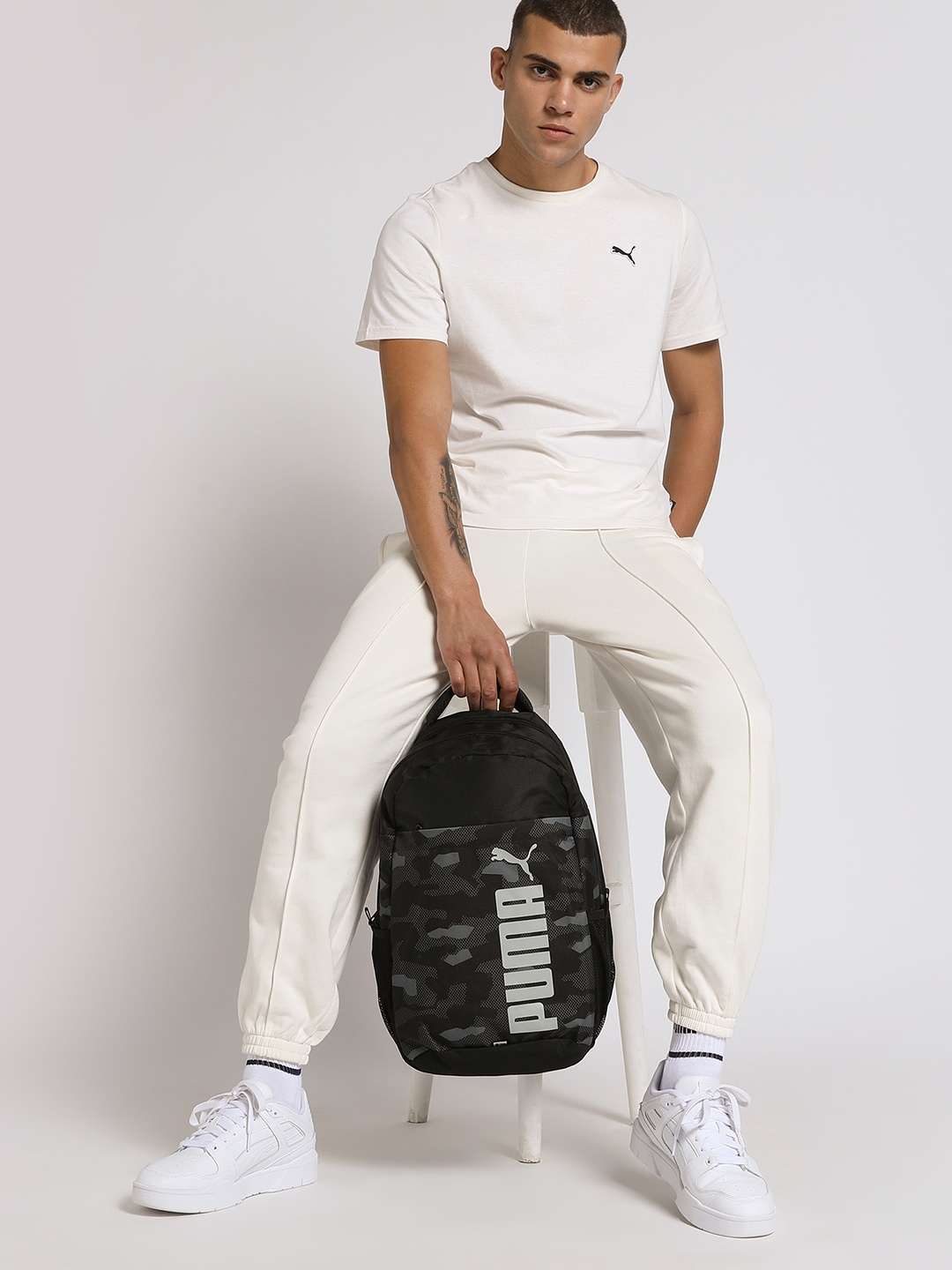 

Puma Unisex Black & Grey Brand Logo Backpack