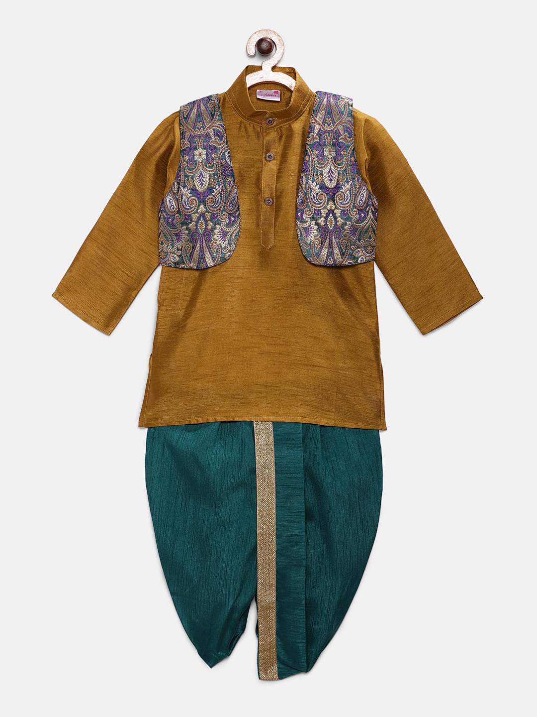 

Ridokidz Boys Brown & Green Solid Kurta Set