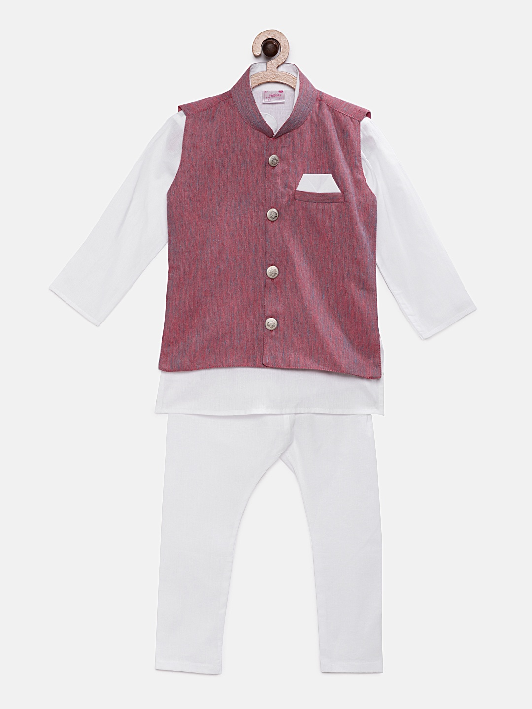 

Ridokidz Boys Red & White Solid Kurta Set
