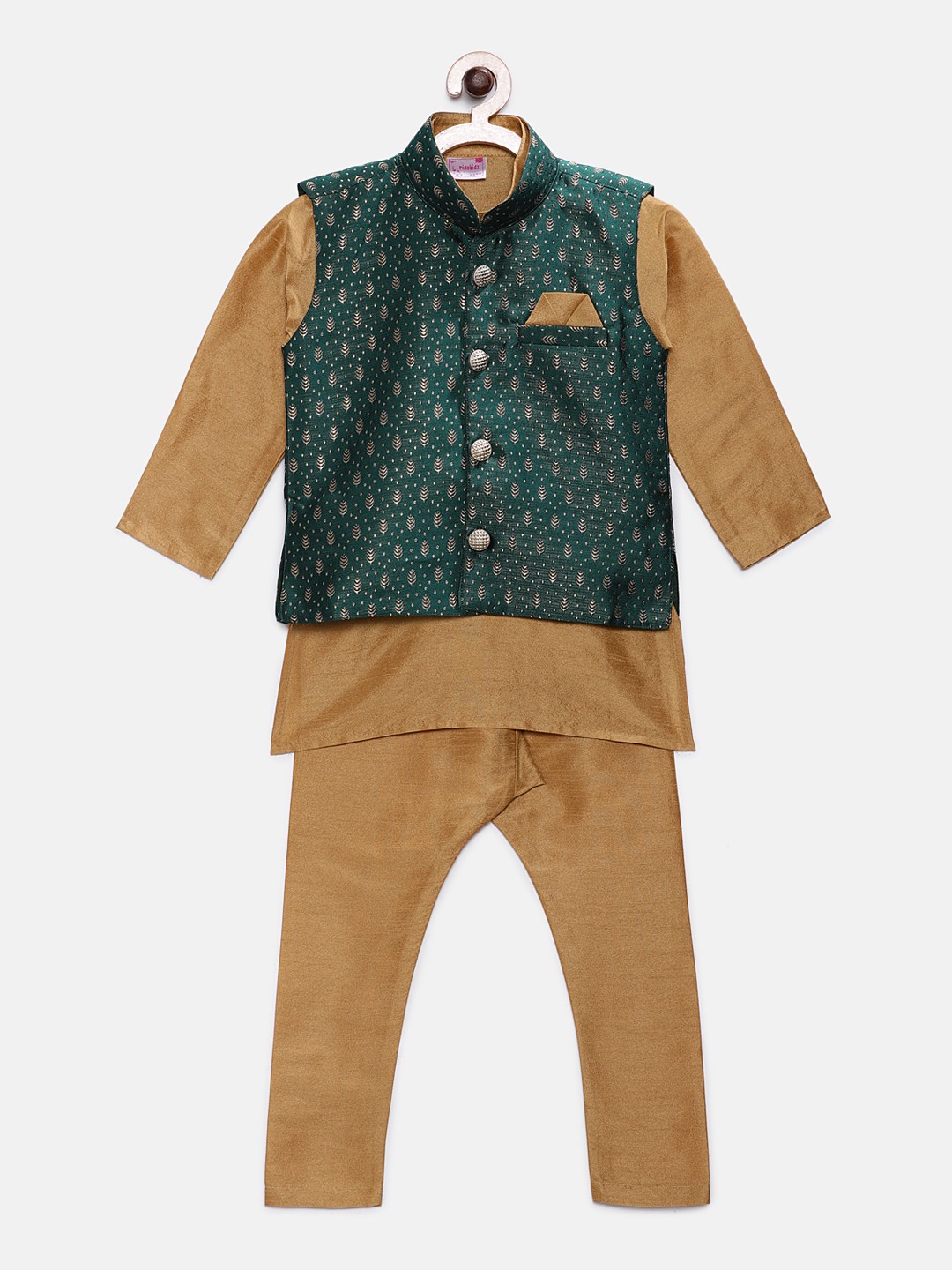 

Ridokidz Boys Green & Brown Solid Kurta Set