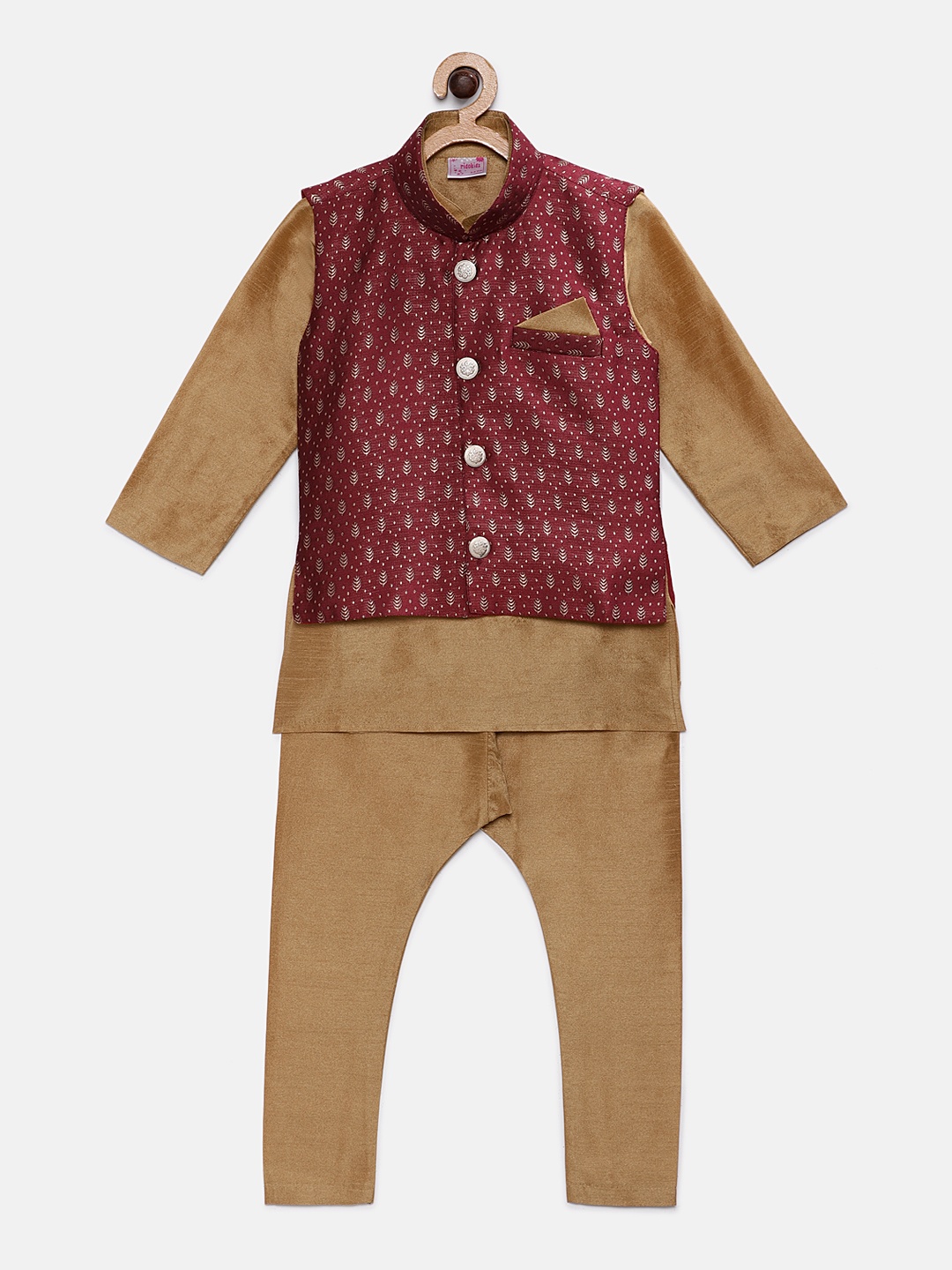 

Ridokidz Boys Maroon & Brown Solid Kurta Set