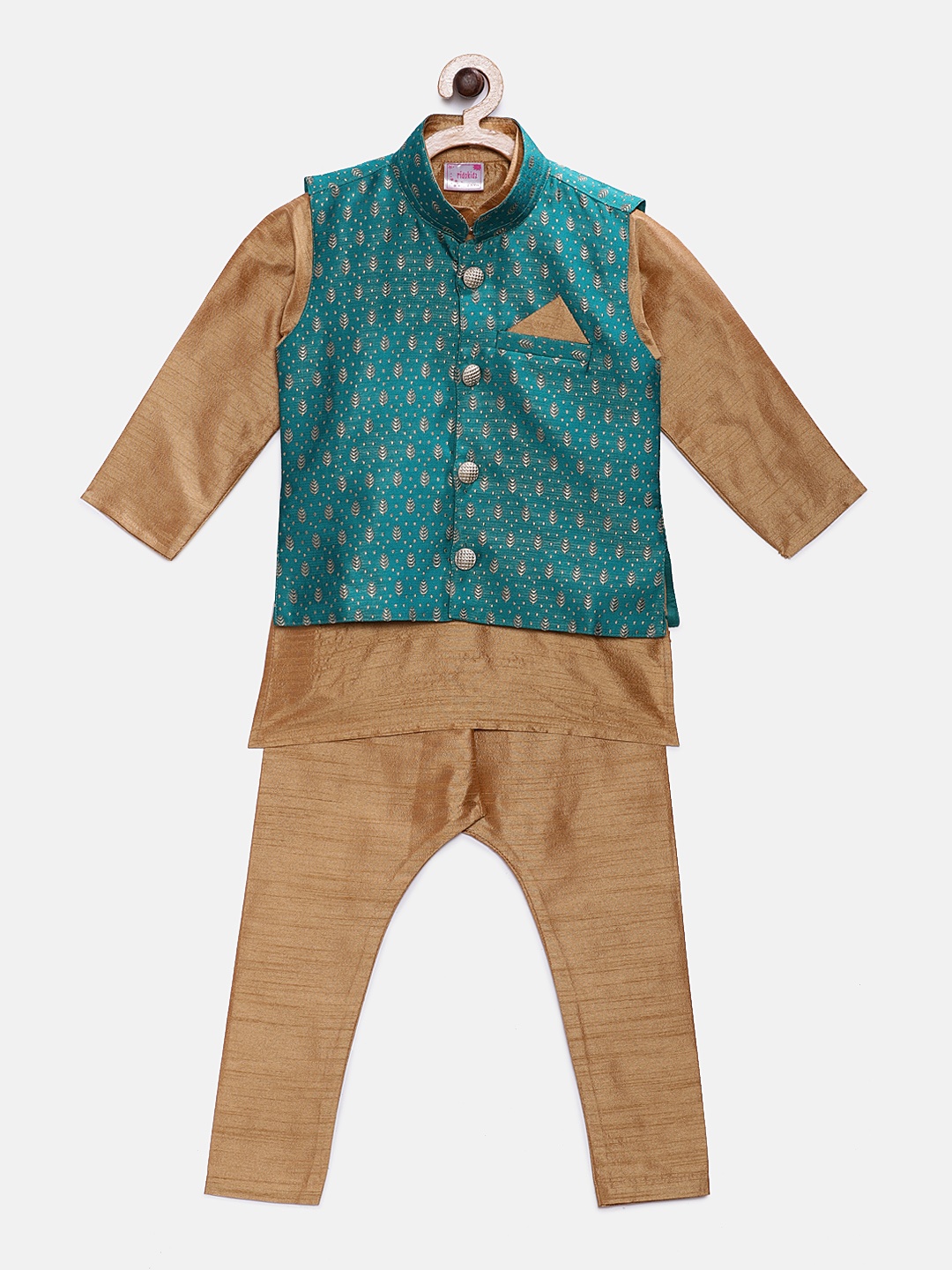 

Ridokidz Boys Sea Green & Brown Solid Kurta Set