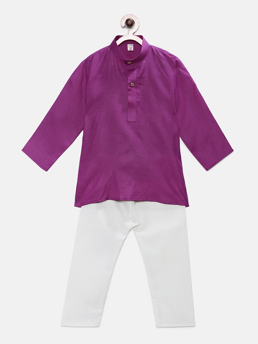 

Ridokidz Boys Purple & White Solid Kurta with Pyjamas