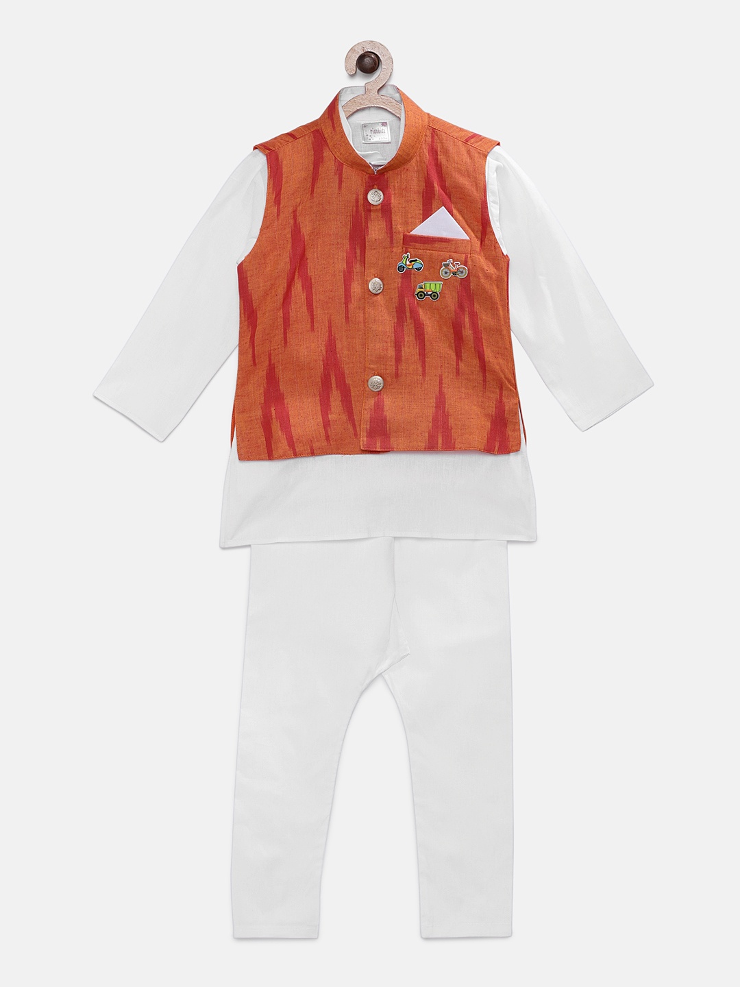 

Ridokidz Boys Orange & White Solid Kurta Set