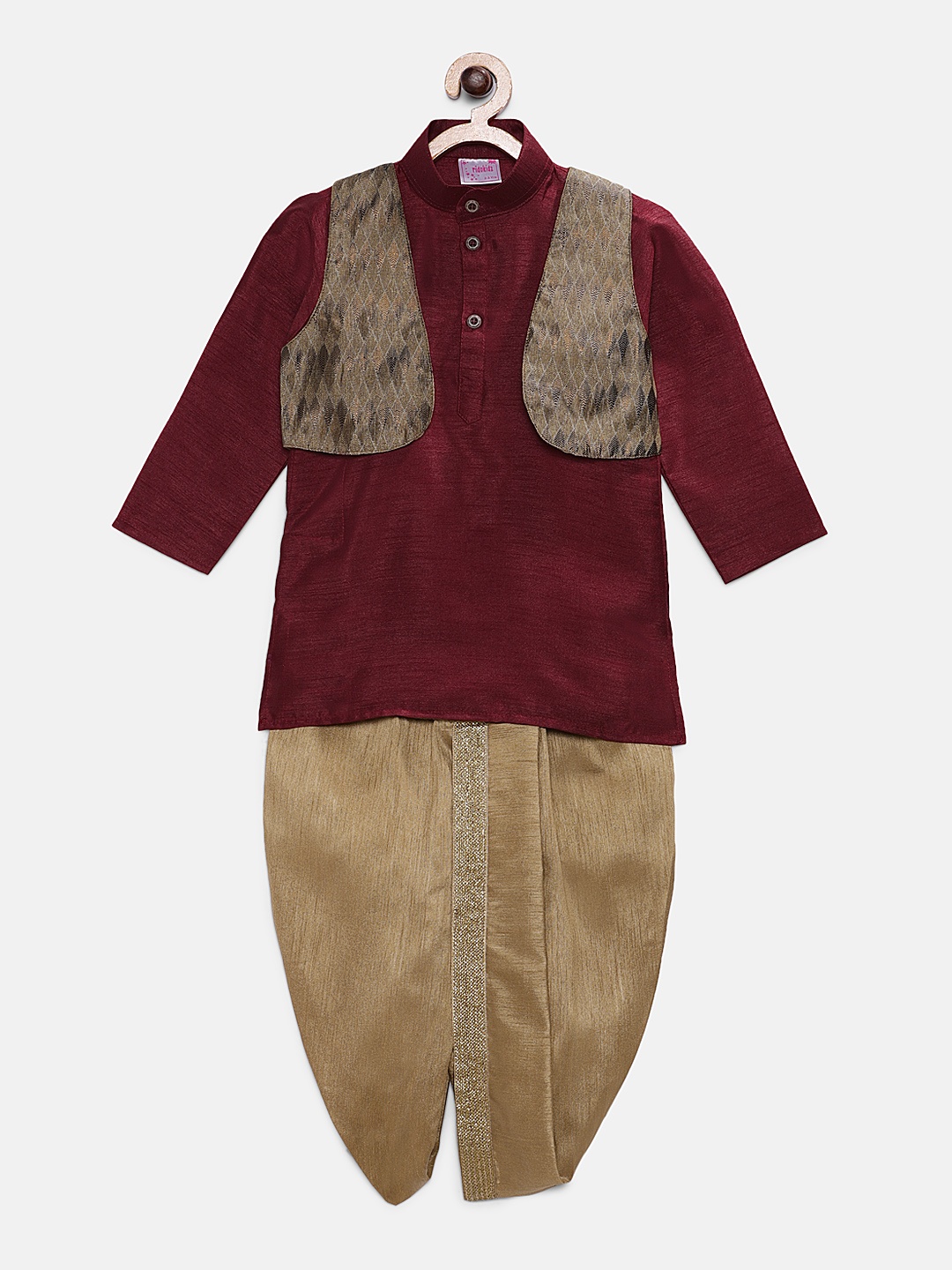 

Ridokidz Boys Maroon & Beige Solid Kurta Set