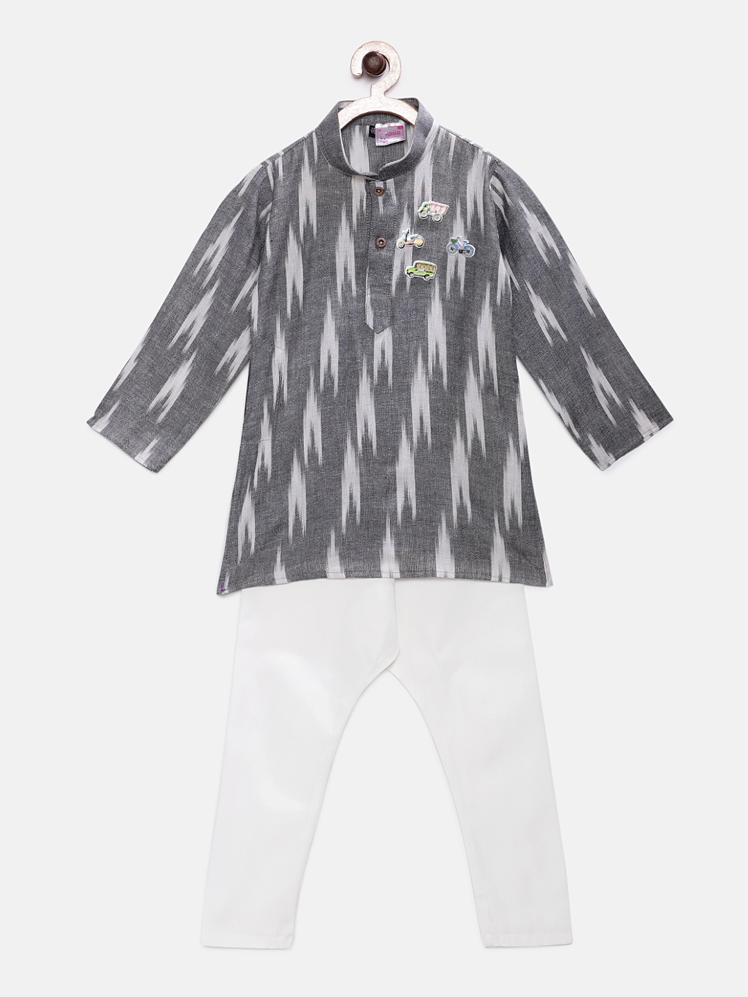 

Ridokidz Boys Grey & White Printed Kurta with Pyjamas