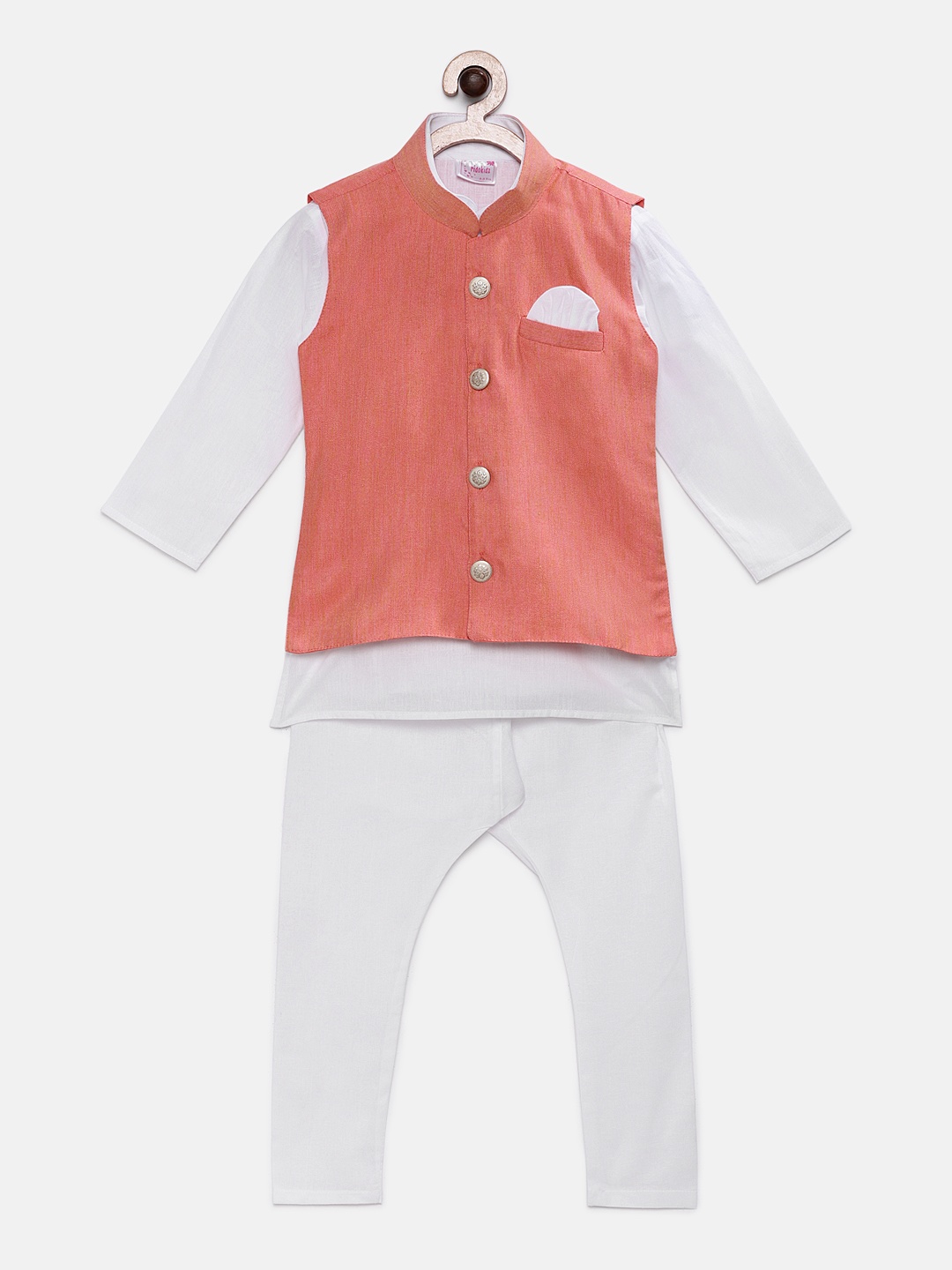 

Ridokidz Boys White Solid Kurta with Pyjamas