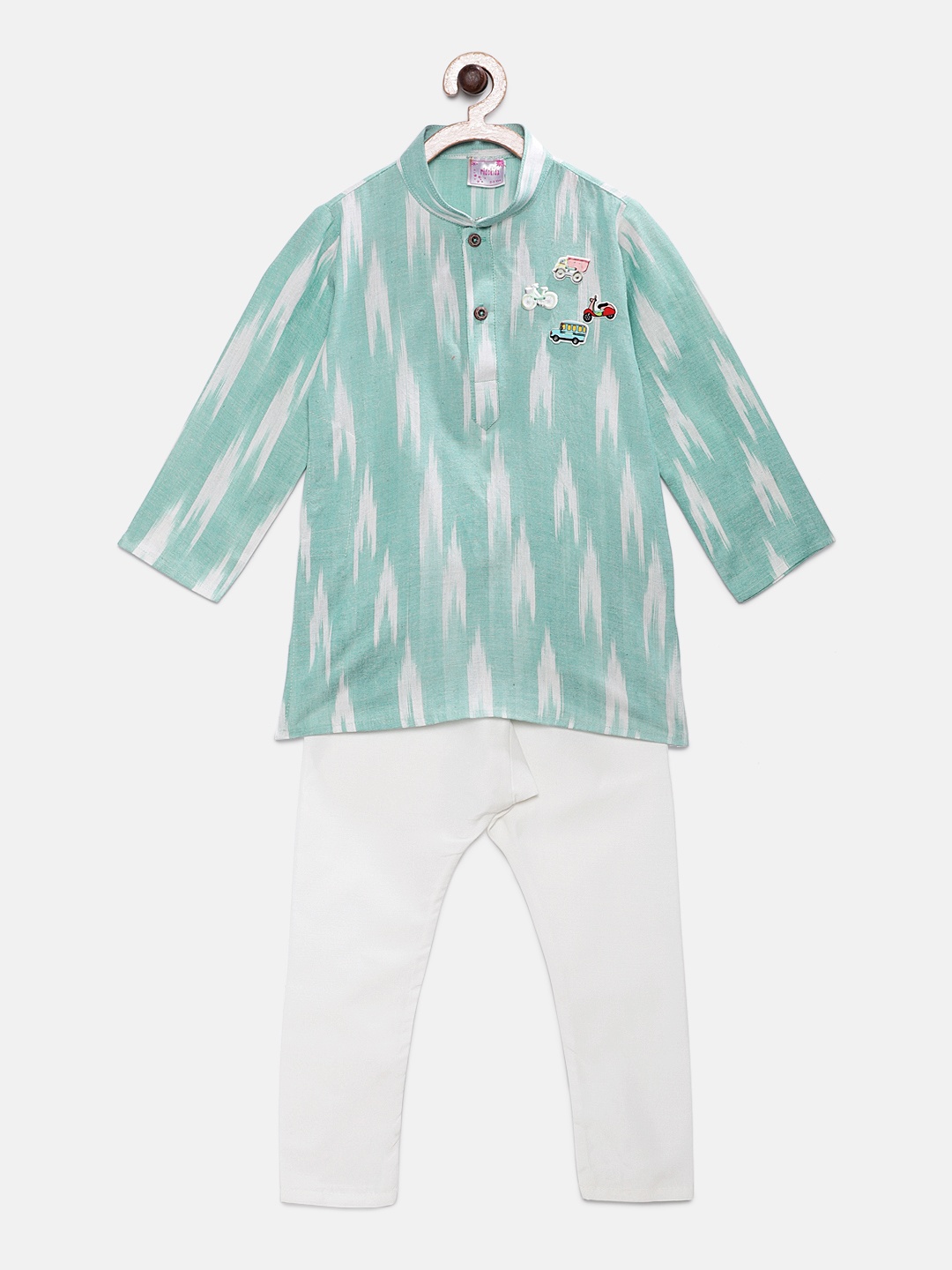 

Ridokidz Boys Sea Green & White Printed Kurta with Pyjamas