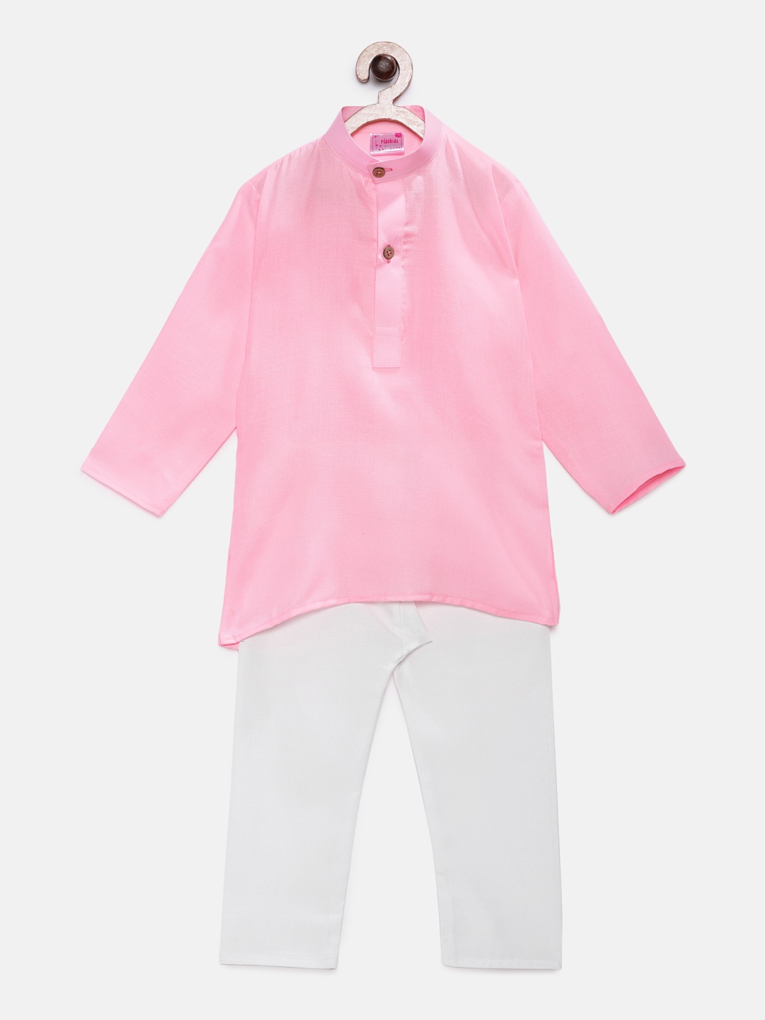 

Ridokidz Boys Pink & White Solid Kurta with Pyjamas