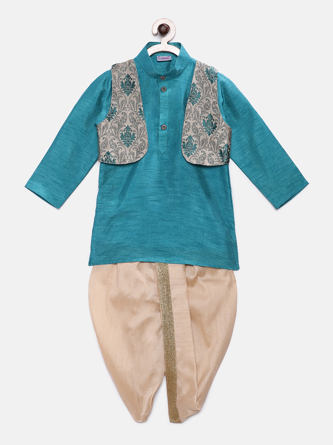 

Ridokidz Boys Turquoise Blue & Gold-Toned Solid Panchakattu