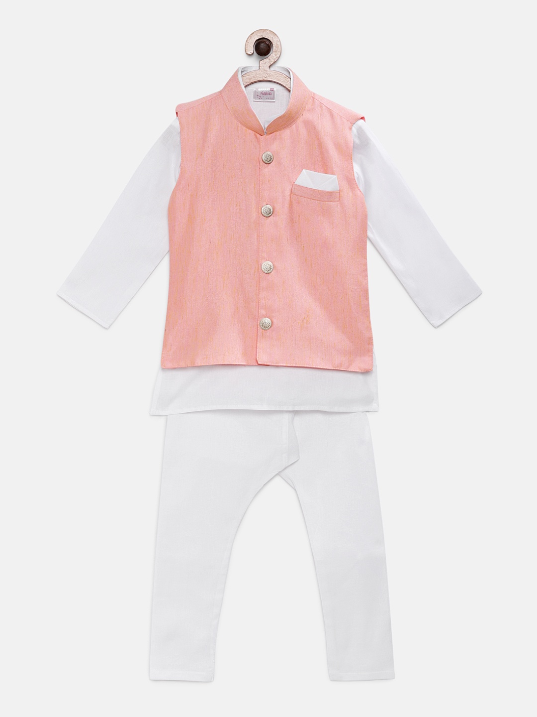 

Ridokidz Boys White Solid Kurta with Pyjamas & Nehru Jacket