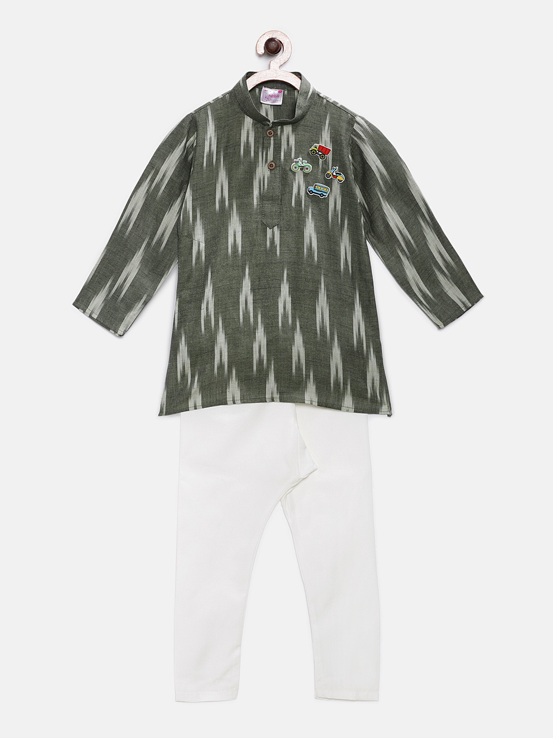 

Ridokidz Boys Green & White Printed Kurta with Pyjamas