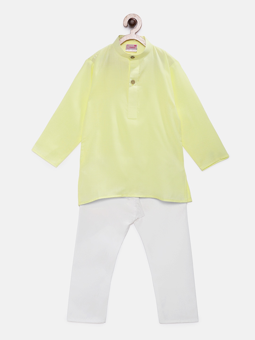 

Ridokidz Boys Yellow & White Solid Kurta with Pyjamas