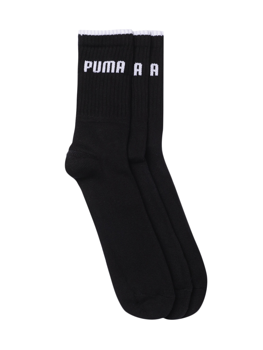 

Puma Men Black Pack of 3 Brand Logo Printed Calf Length Socks