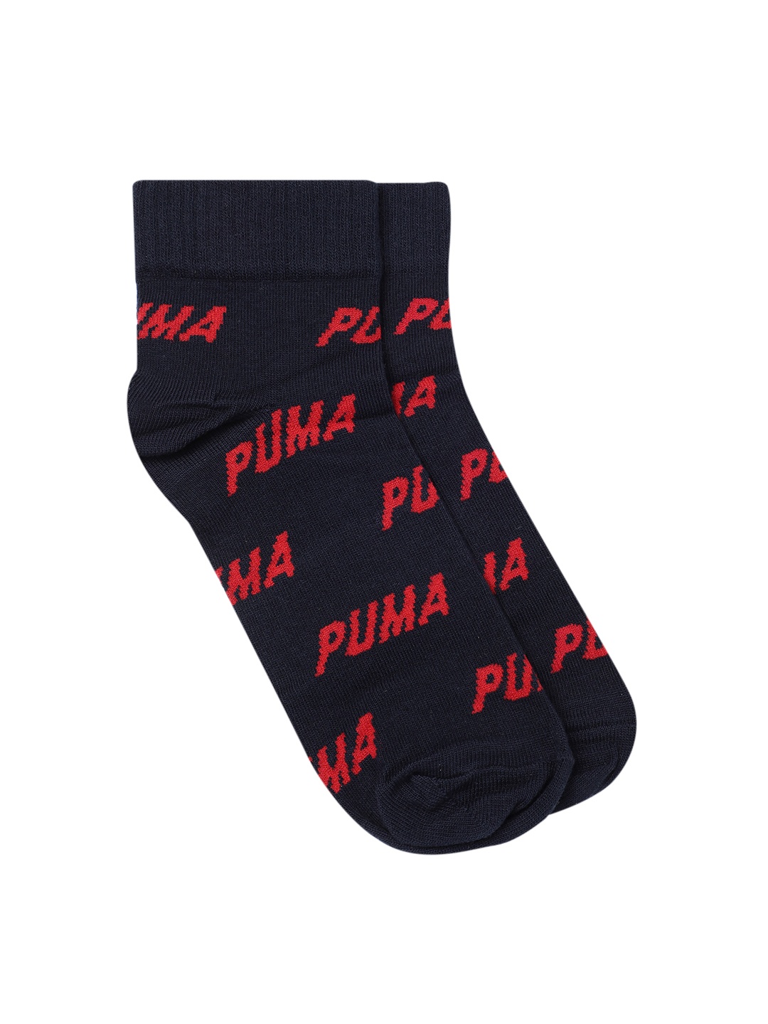 

Puma Unisex Set of 2 Quarter All Over Brand Logo Printed Ankle-Length Socks, Navy blue