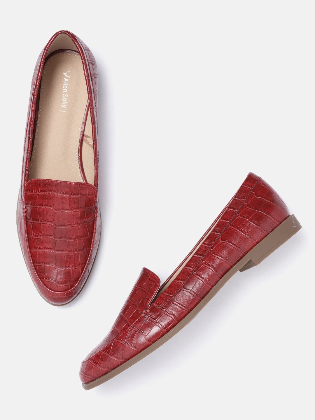

Allen Solly Women Maroon Croc Textured Loafers