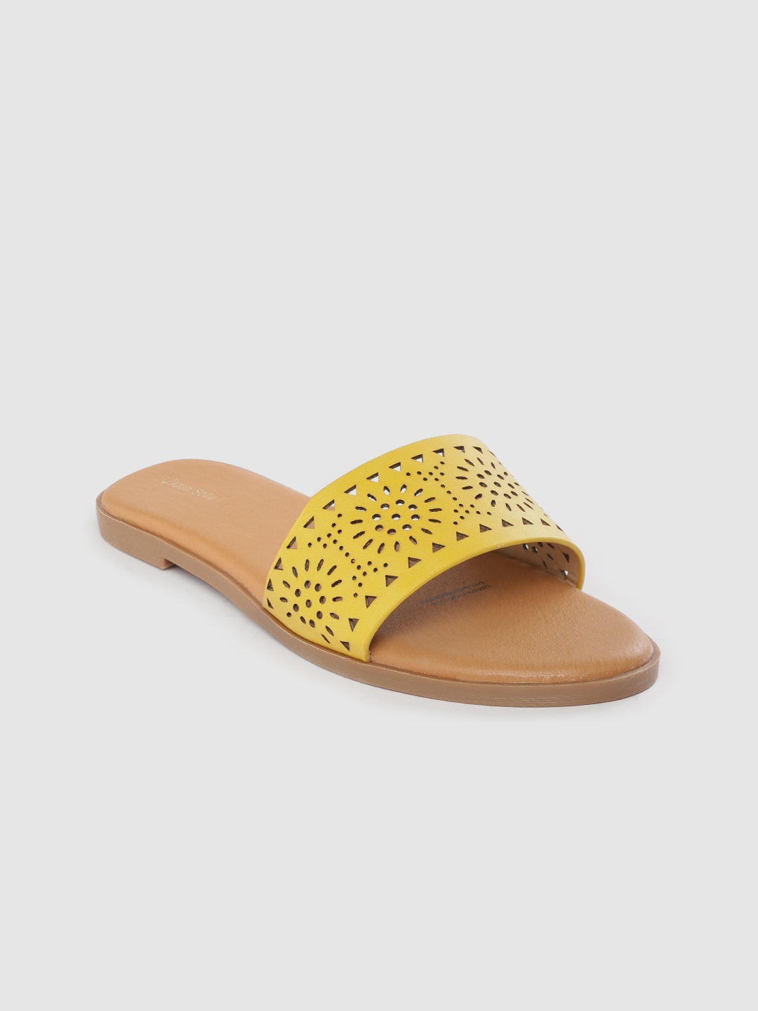 

Allen Solly Women Mustard Yellow Laser Cut Open Toe Flats