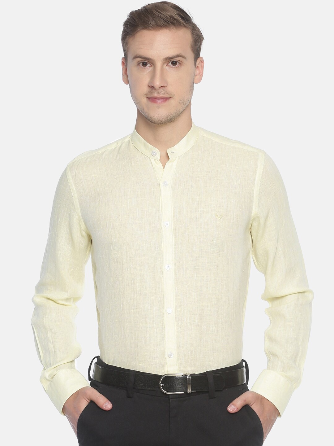 

Linen Club Men Yellow Regular Fit Solid Sustainable Formal Shirt