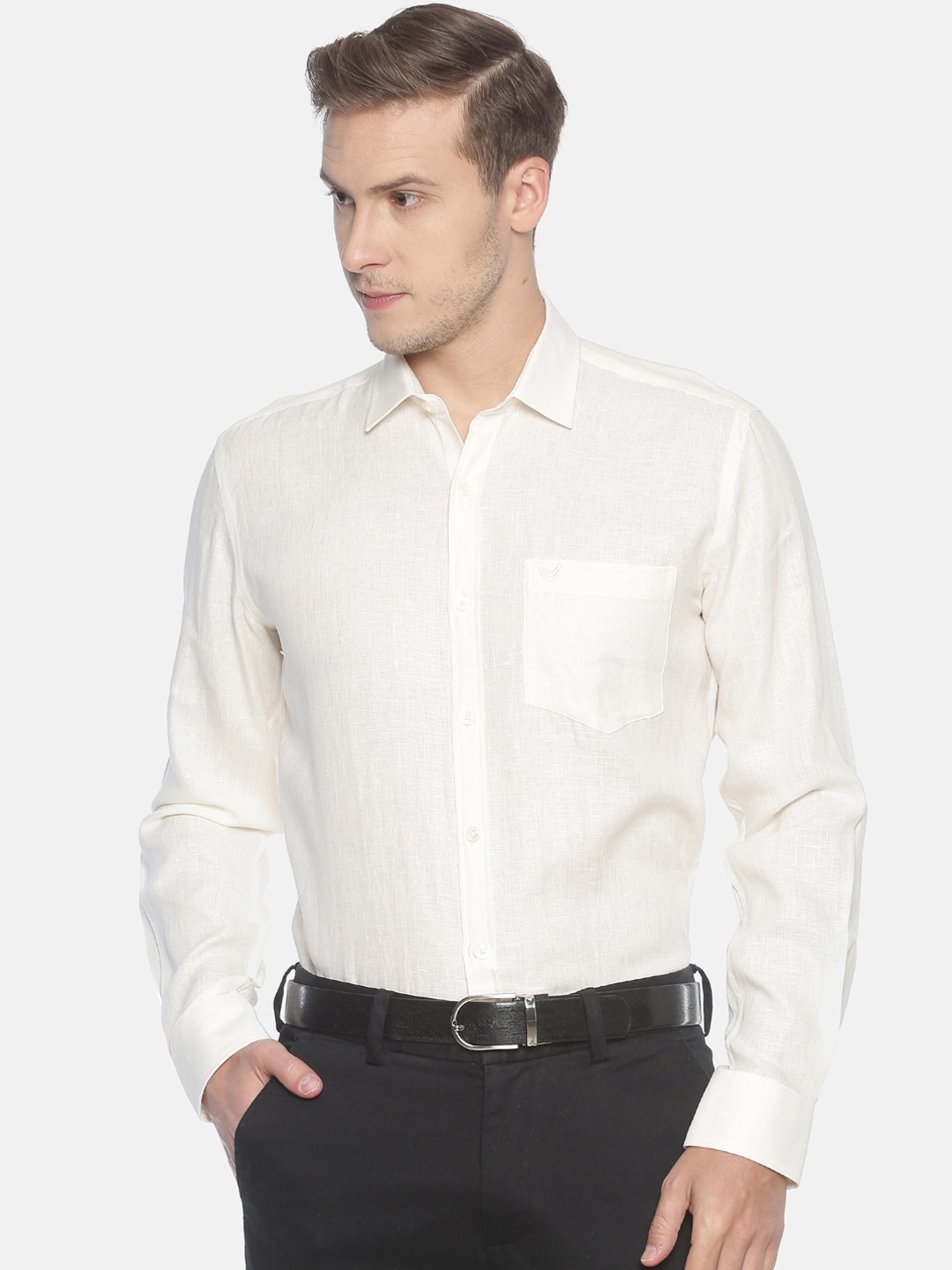 

Linen Club Men Off-White Regular Fit Solid Sustainable Formal Shirt