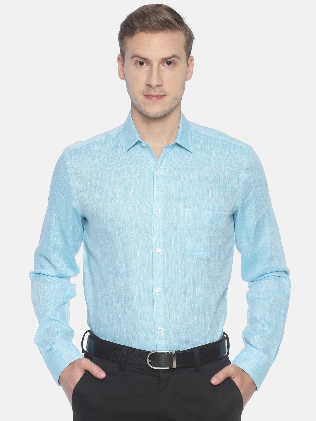 

Linen Club Men Turquoise Blue Regular Fit Solid Sustainable Formal Shirt
