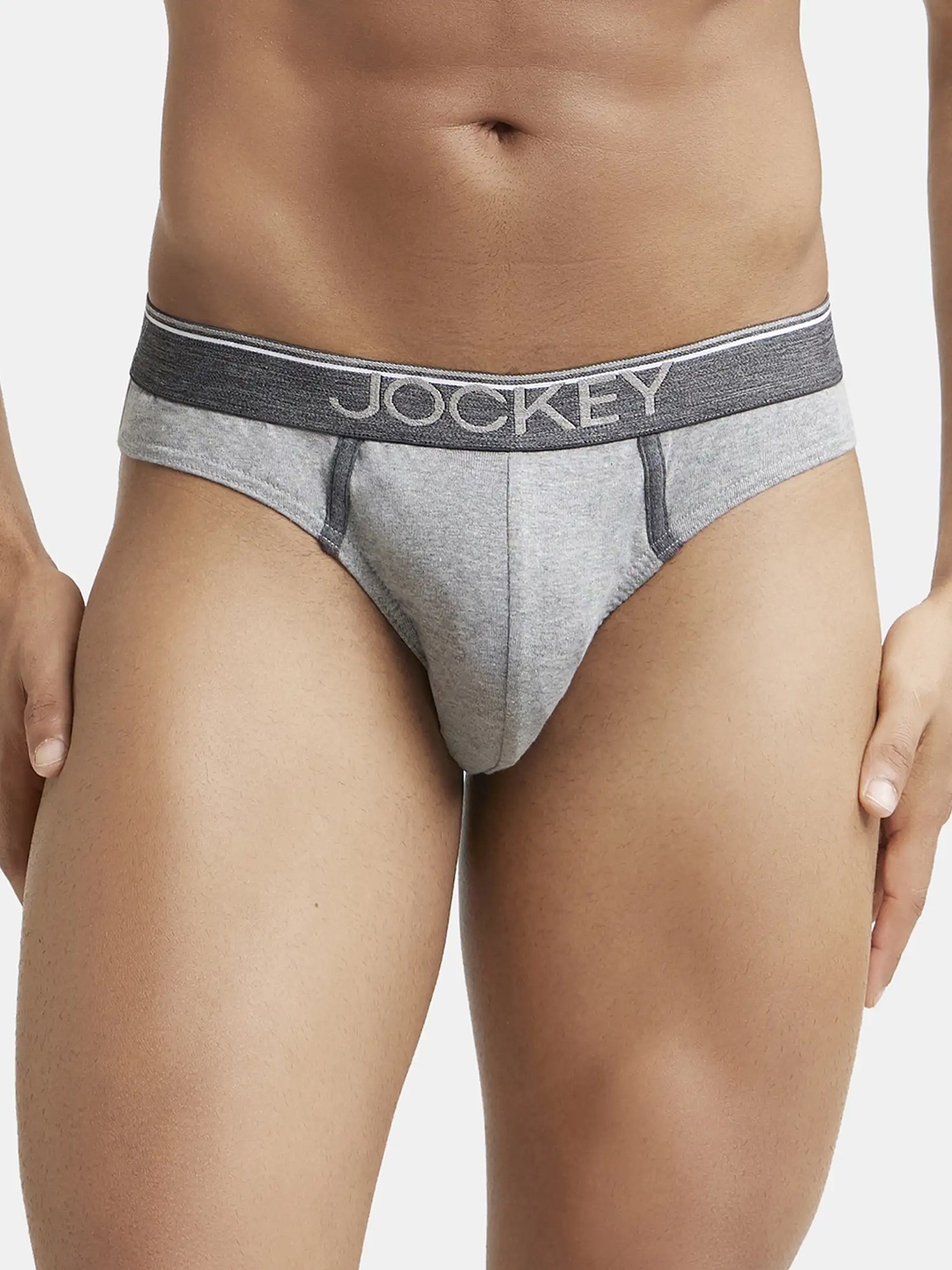 

Jockey Combed Cotton Rib Brief with Ultrasoft Waistband-8044, Grey melange