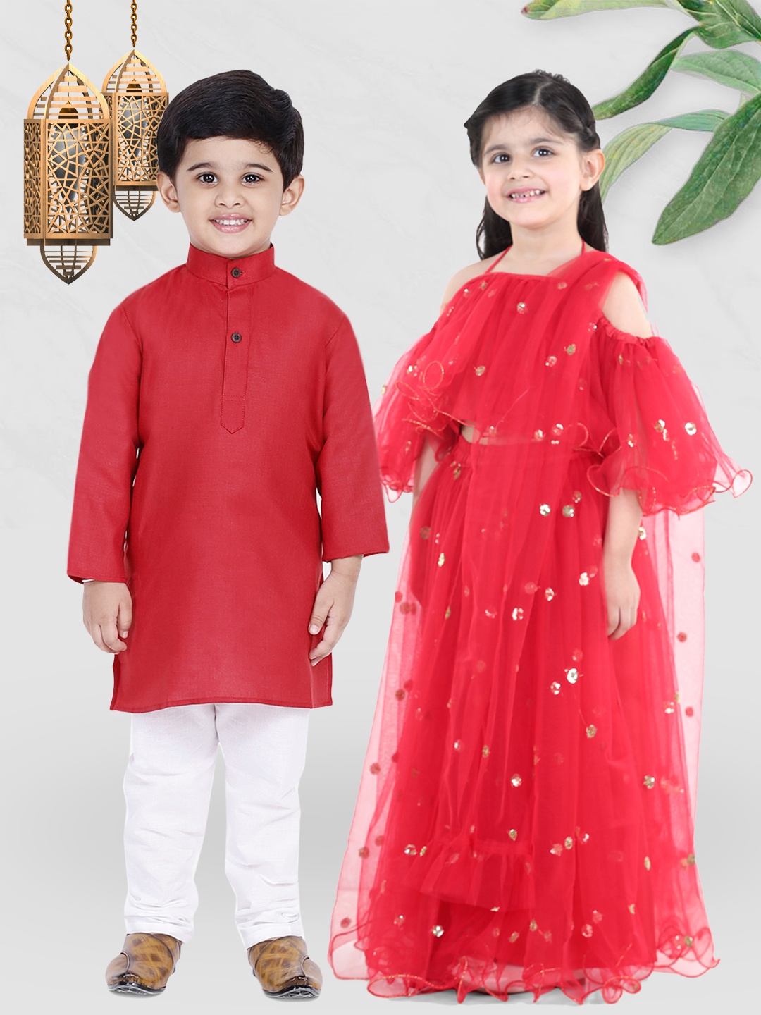

BownBee Boys Red Solid Kurta with Pyjamas