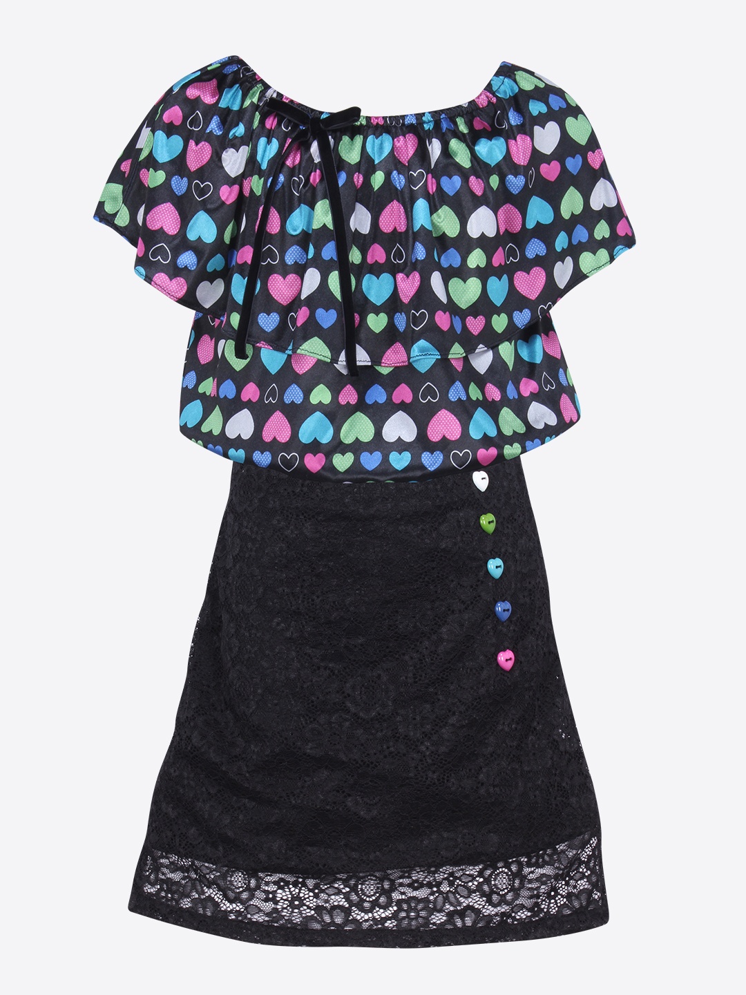 

CUTECUMBER Girls Black & Pink Printed Top with Skirt