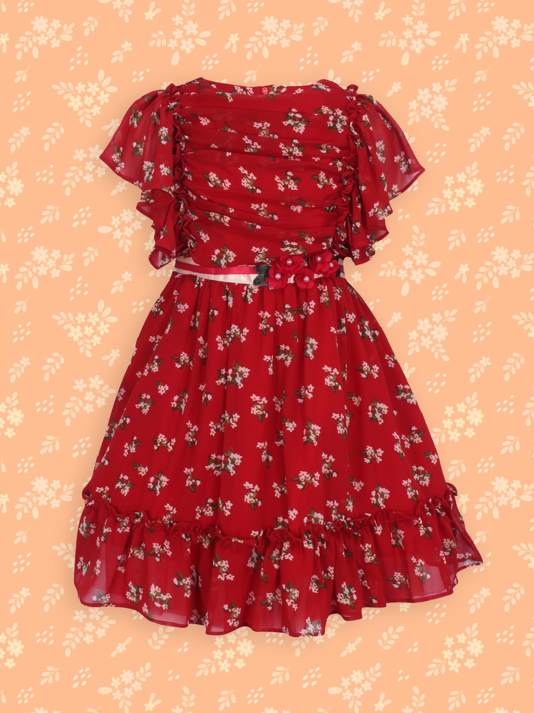 

CUTECUMBER Girls Red & White Printed Fit and Flare Dress