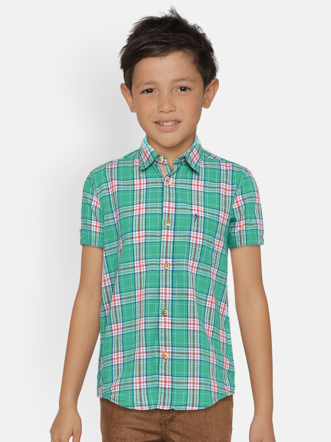 

Indian Terrain Boys Green & White Regular Fit Checked Casual Shirt