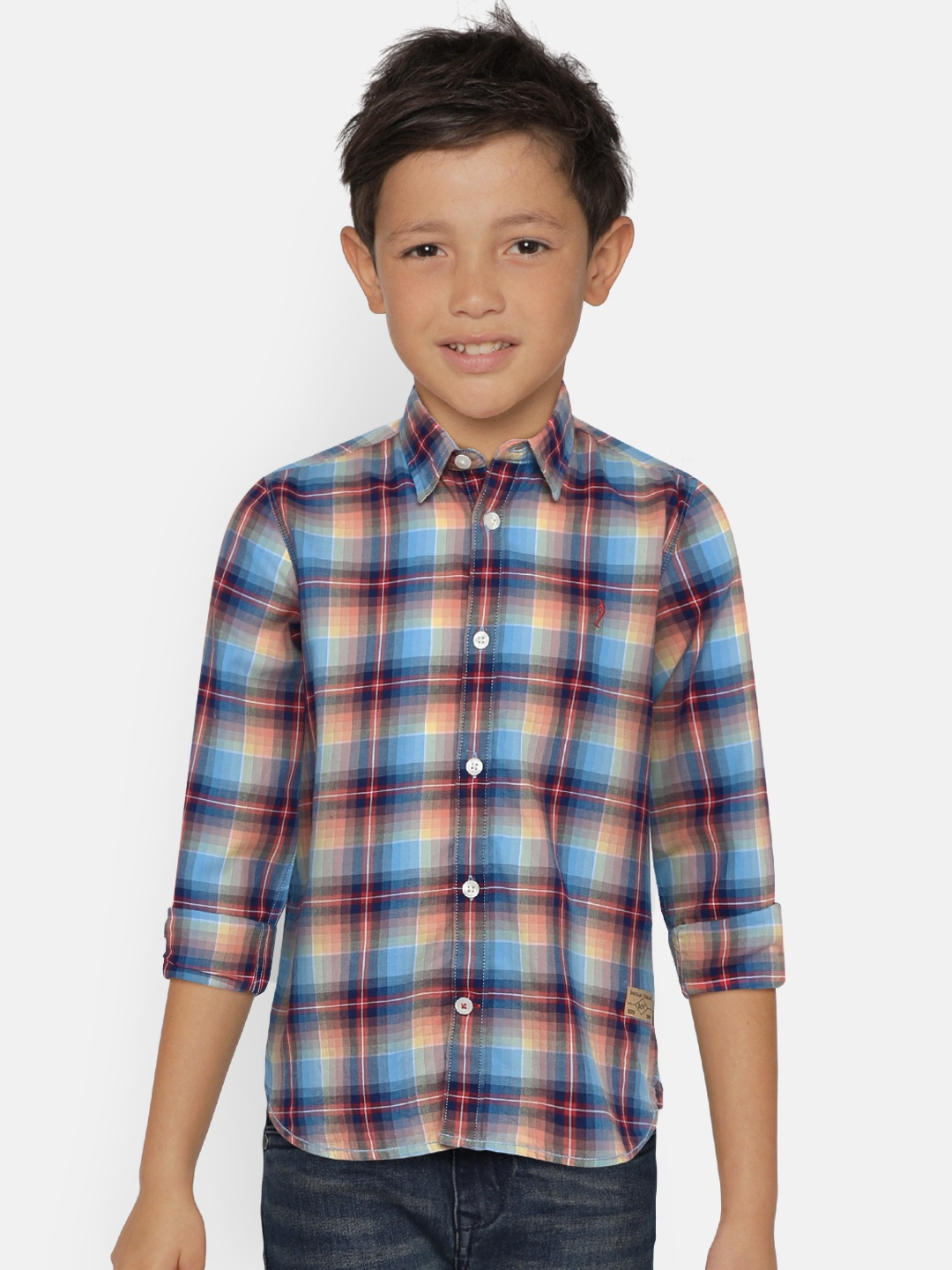 

Indian Terrain Boys Blue & Yellow Regular Fit Checked Casual Shirt