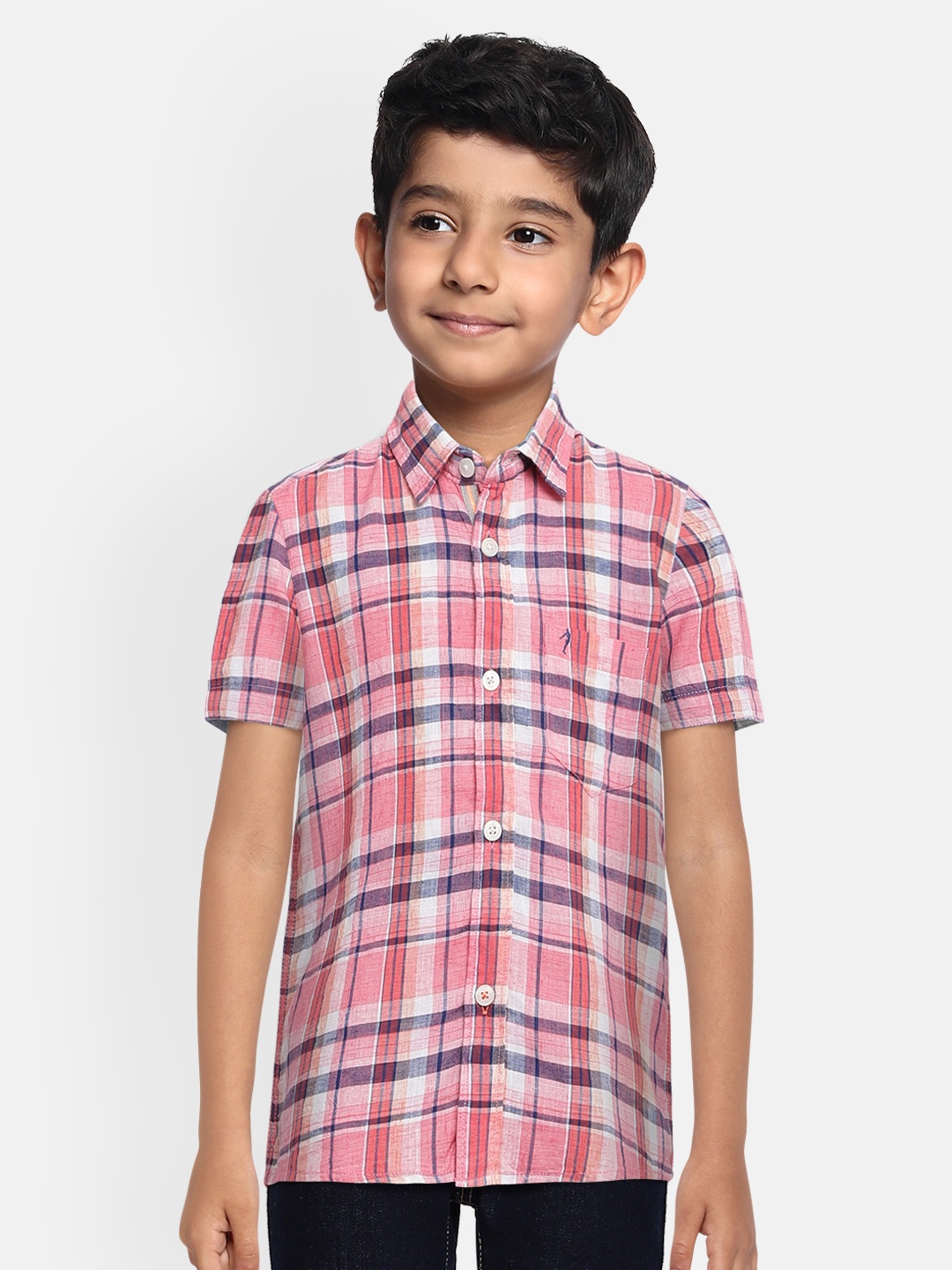 

Indian Terrain Boys Pink & White Regular Fit Pure Cotton Checked Casual Shirt