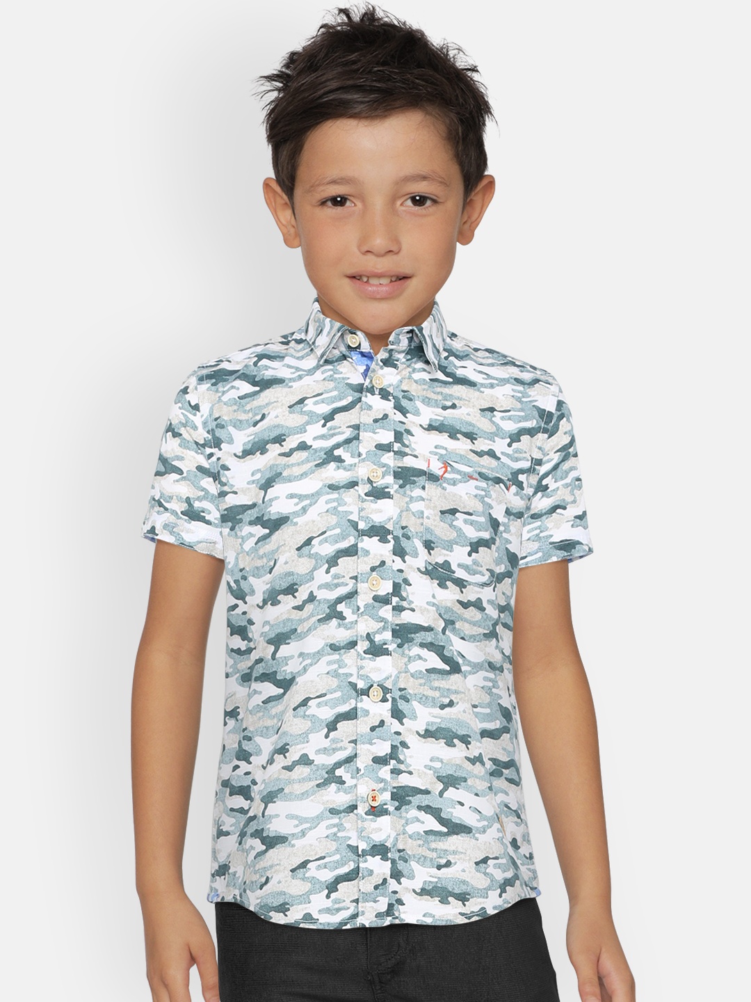 

Indian Terrain Boys Green & Off-White Camouflage Printed Casual Shirt