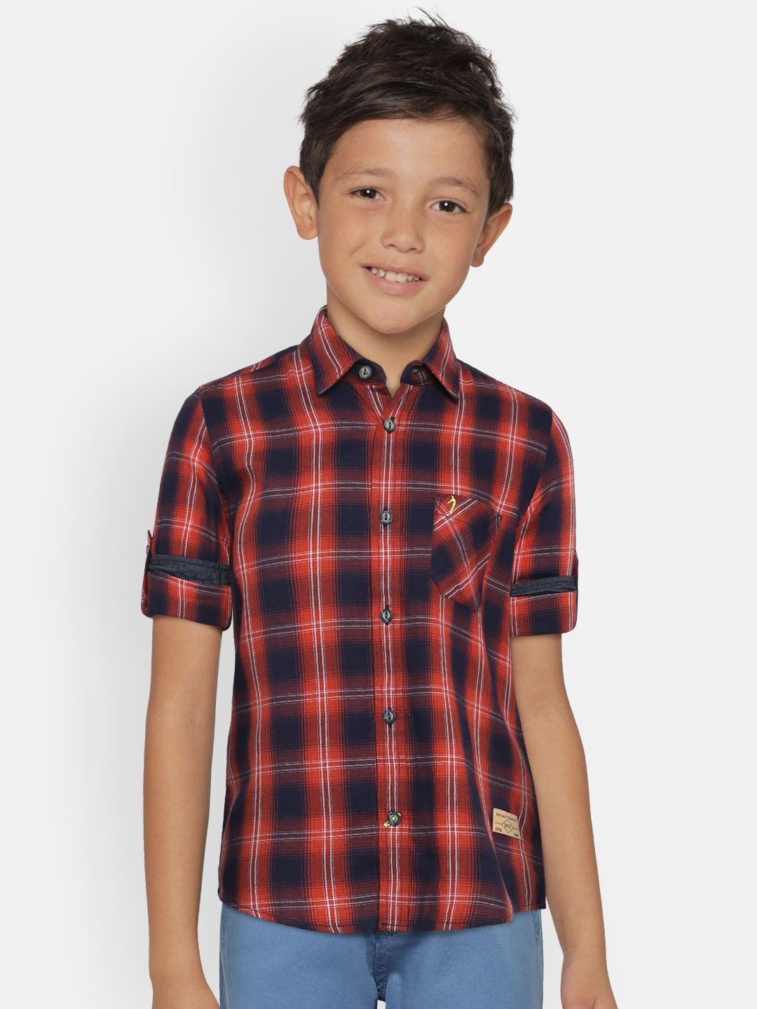 

Indian Terrain Boys Red & Navy Blue Regular Fit Checked Casual Shirt