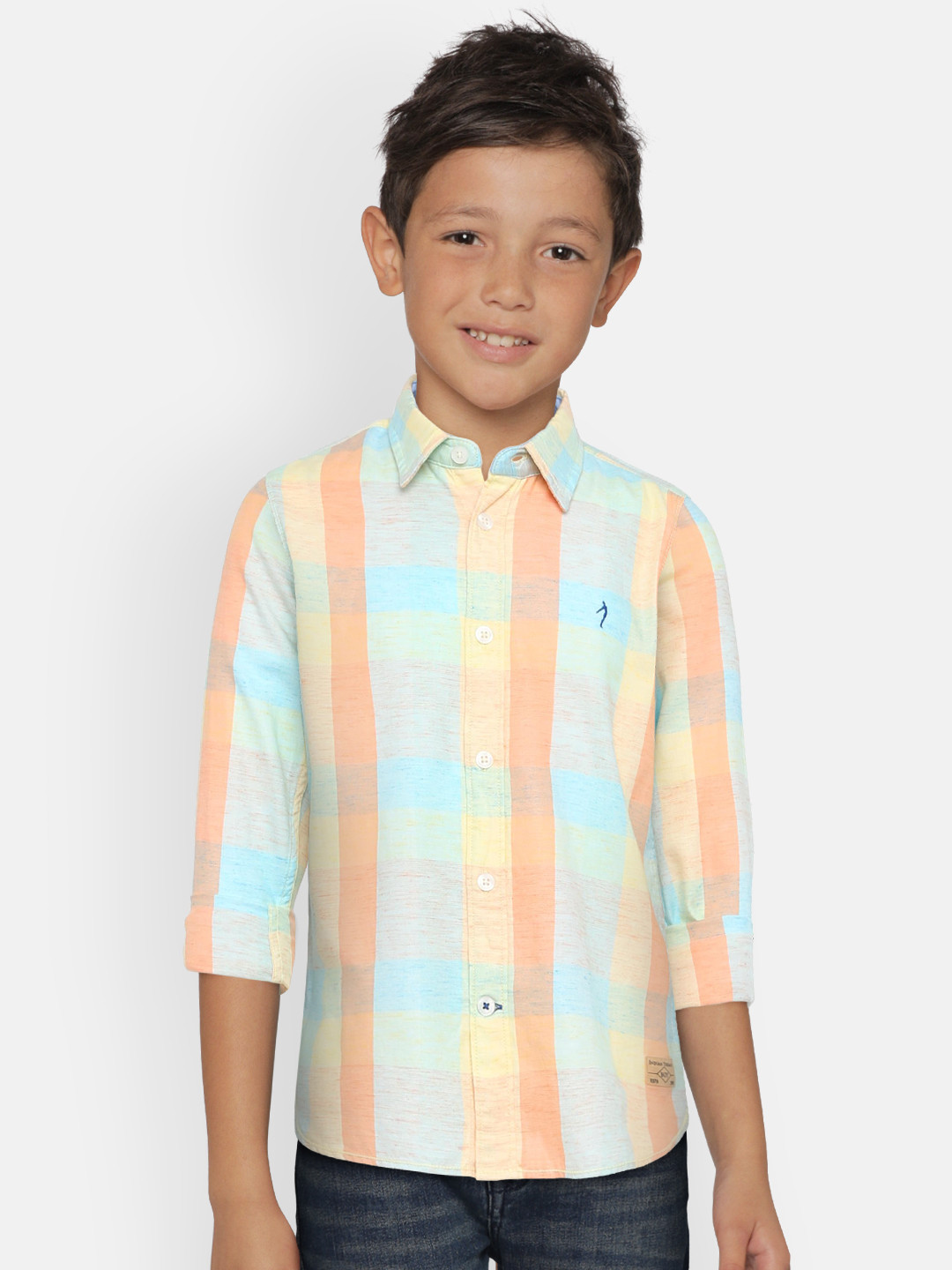

Indian Terrain Boys Yellow & Green Regular Fit Checked Casual Shirt