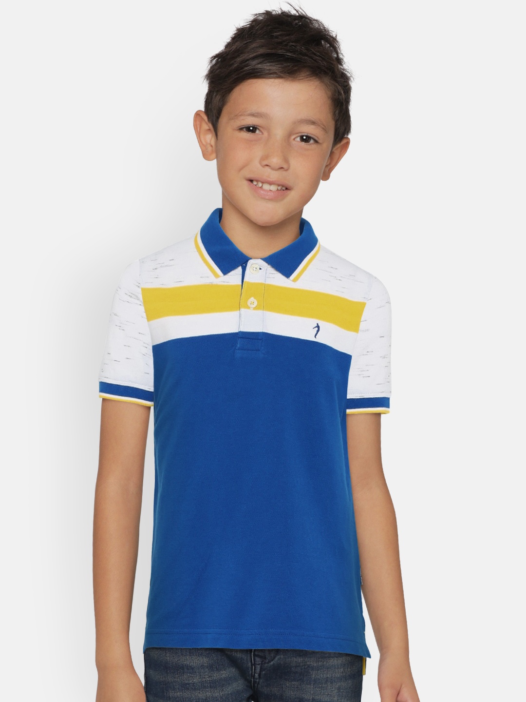 

Indian Terrain Boys Blue & White Colourblocked Polo Collar T-shirt