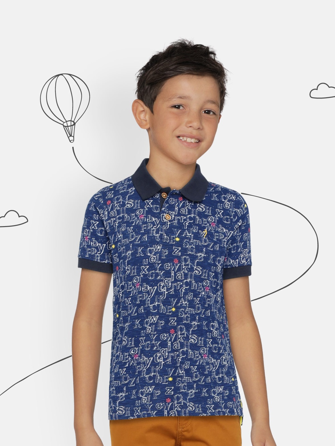 

Indian Terrain Boys Blue Printed Polo Collar T-shirt