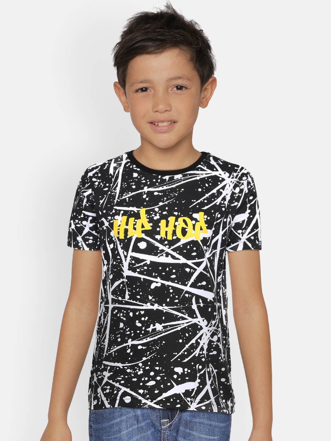

Indian Terrain Boys Black & White Printed Round Neck T-shirt