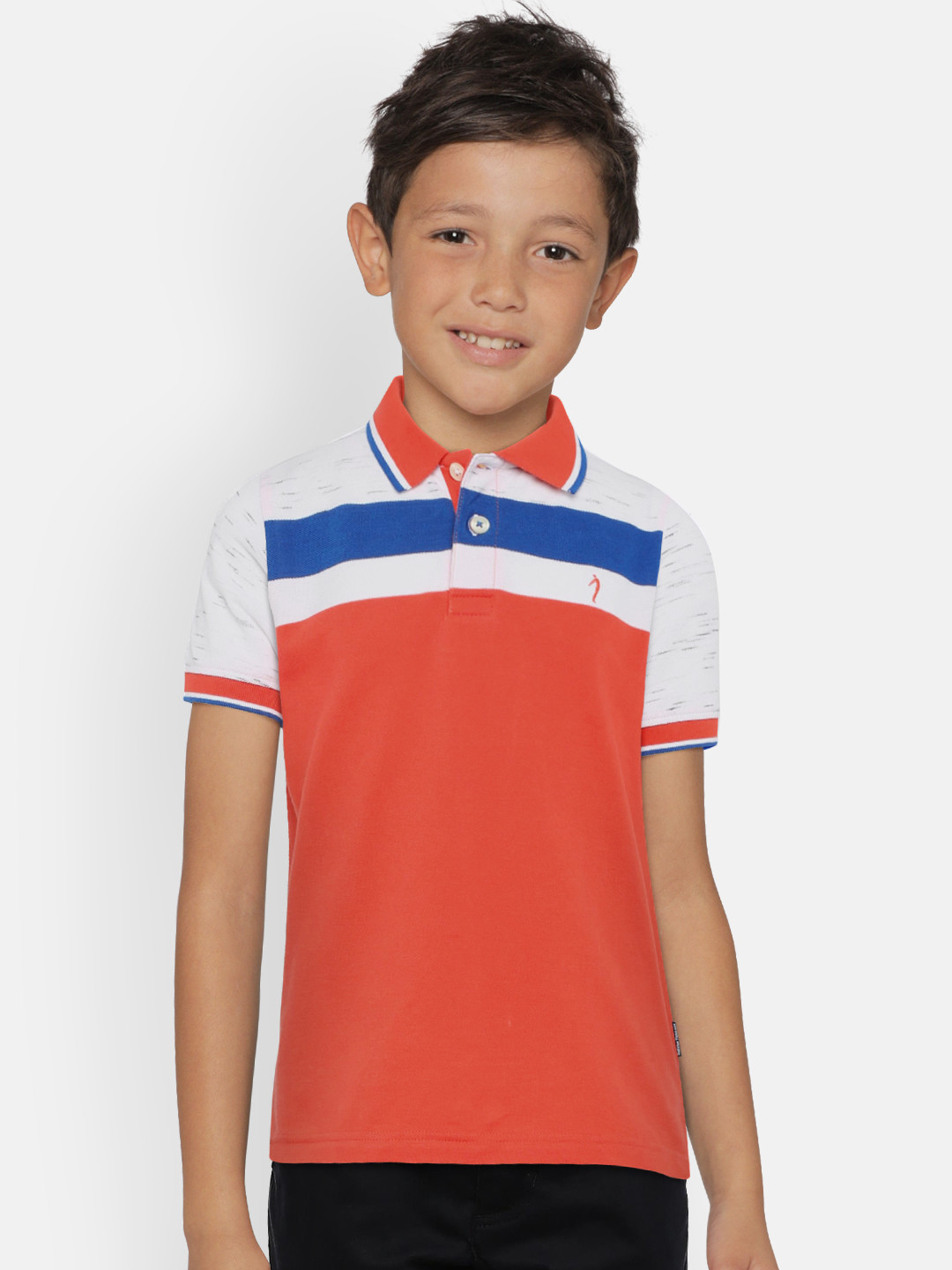 

Indian Terrain Boys Orange Colourblocked & White Polo Collar T-shirt