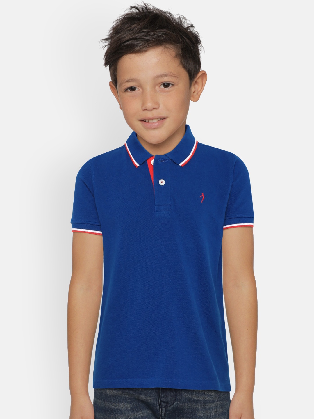 

Indian Terrain Boys Blue Solid Polo Collar Pure Cotton T-shirt