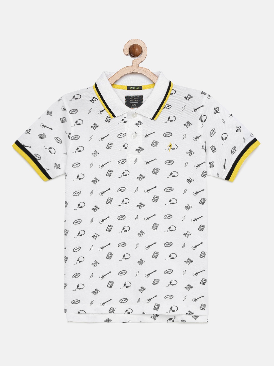 

Indian Terrain Boys White Printed Polo Collar T-shirt