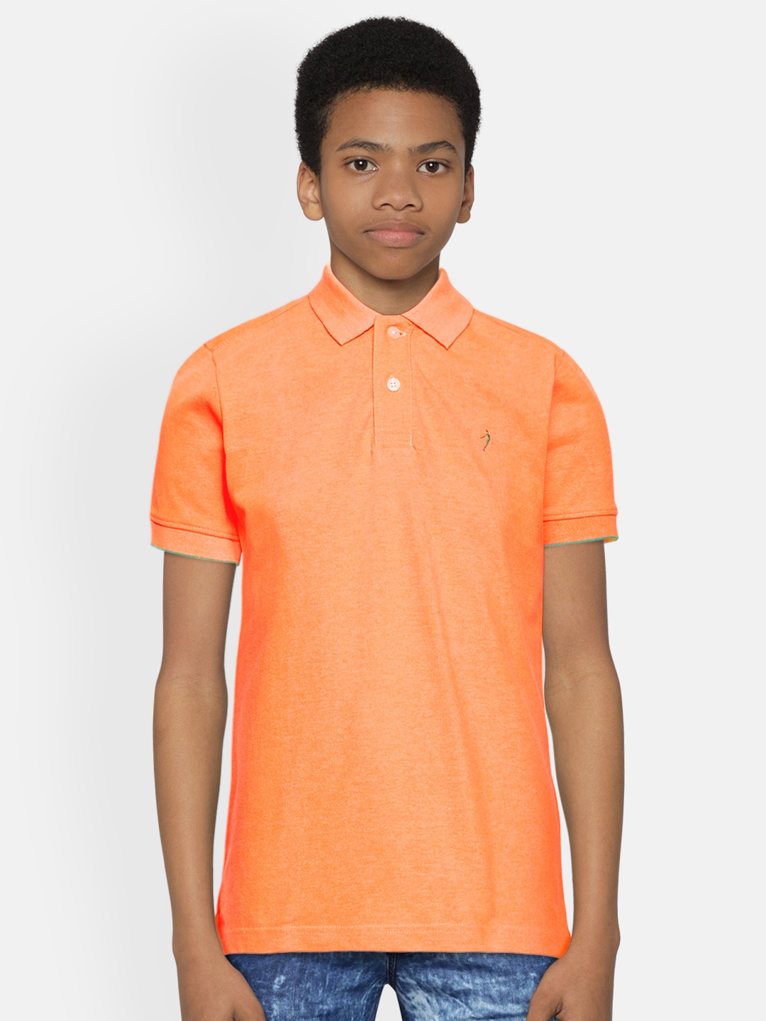 

Indian Terrain Boys Orange Solid Polo Collar T-shirt