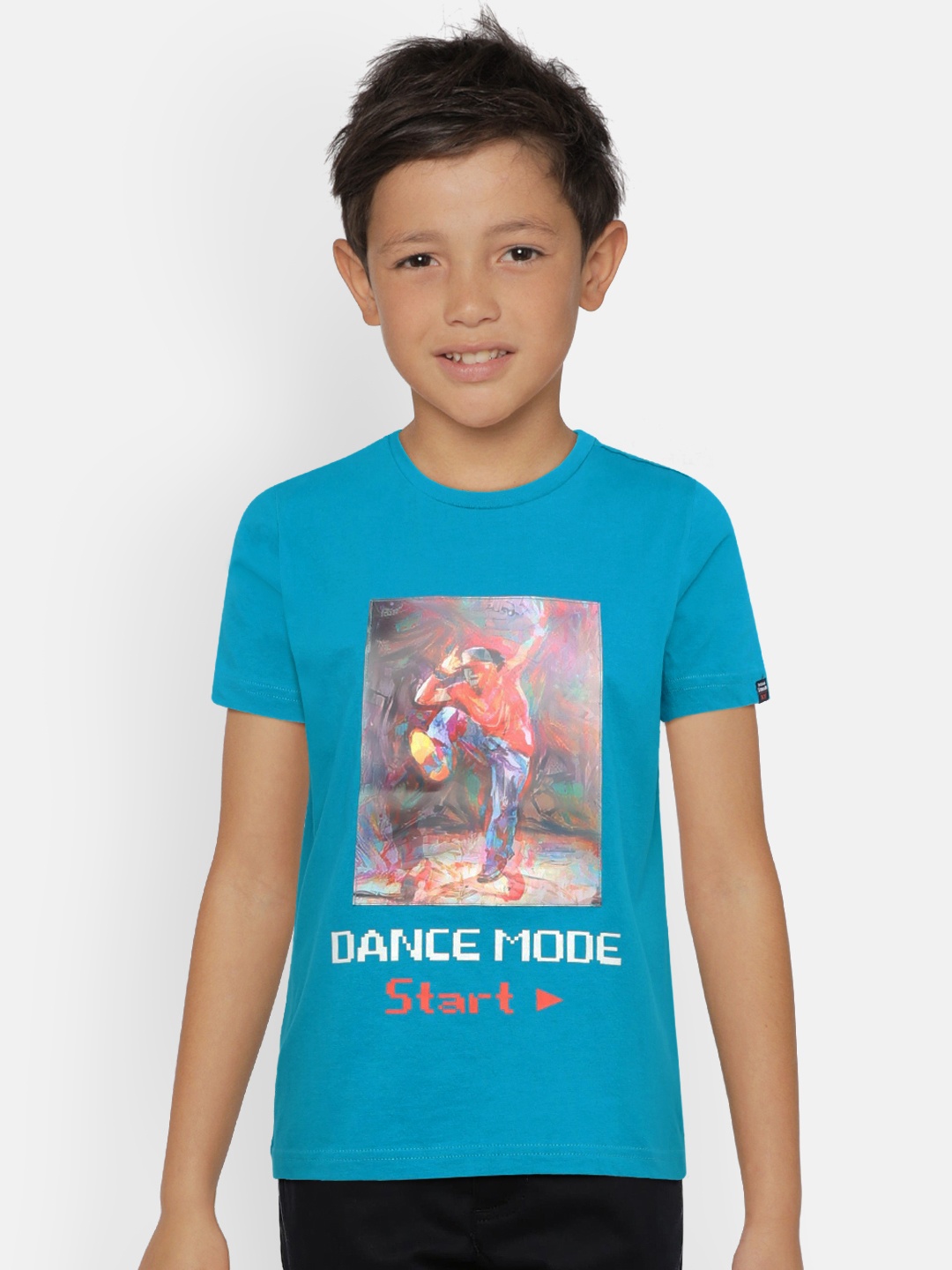 

Indian Terrain Boys Teal Blue Printed Round Neck T-shirt