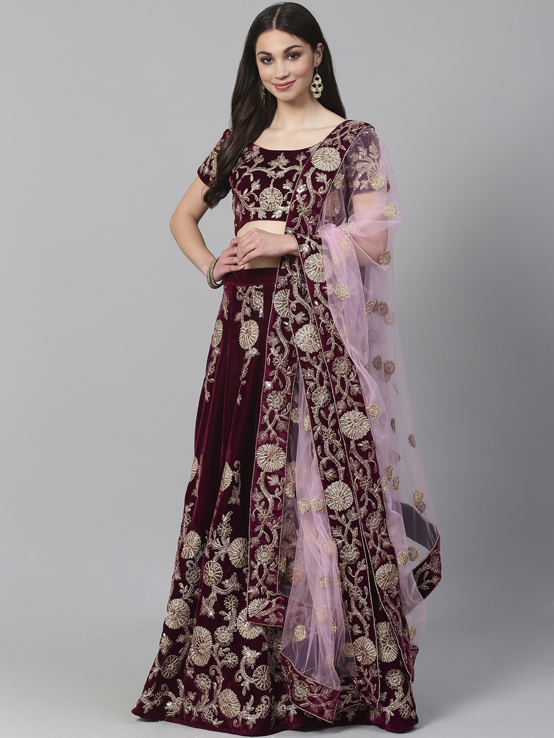 

Readiprint Fashions Purple & Golden Semi-Stitched Lehenga & Unstitched Blouse with Dupatta