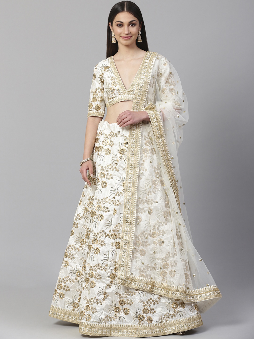 

Readiprint Fashions Off-White Semi-Stitched Lehenga & Unstitched Choli with Dupatta