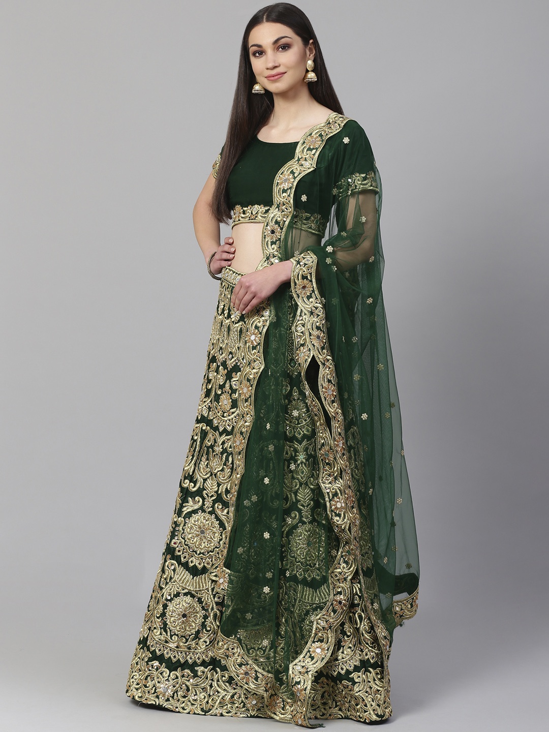 

Readiprint Fashions Green Semi-Stitched Lehenga & Unstitched Blouse with Dupatta