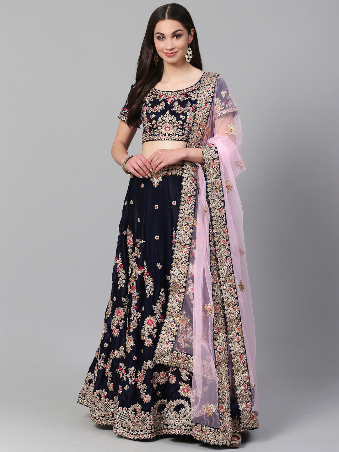 

Readiprint Fashions Navy & Golden Semi-Stitched Lehenga & Unstitched Blouse with Dupatta, Navy blue
