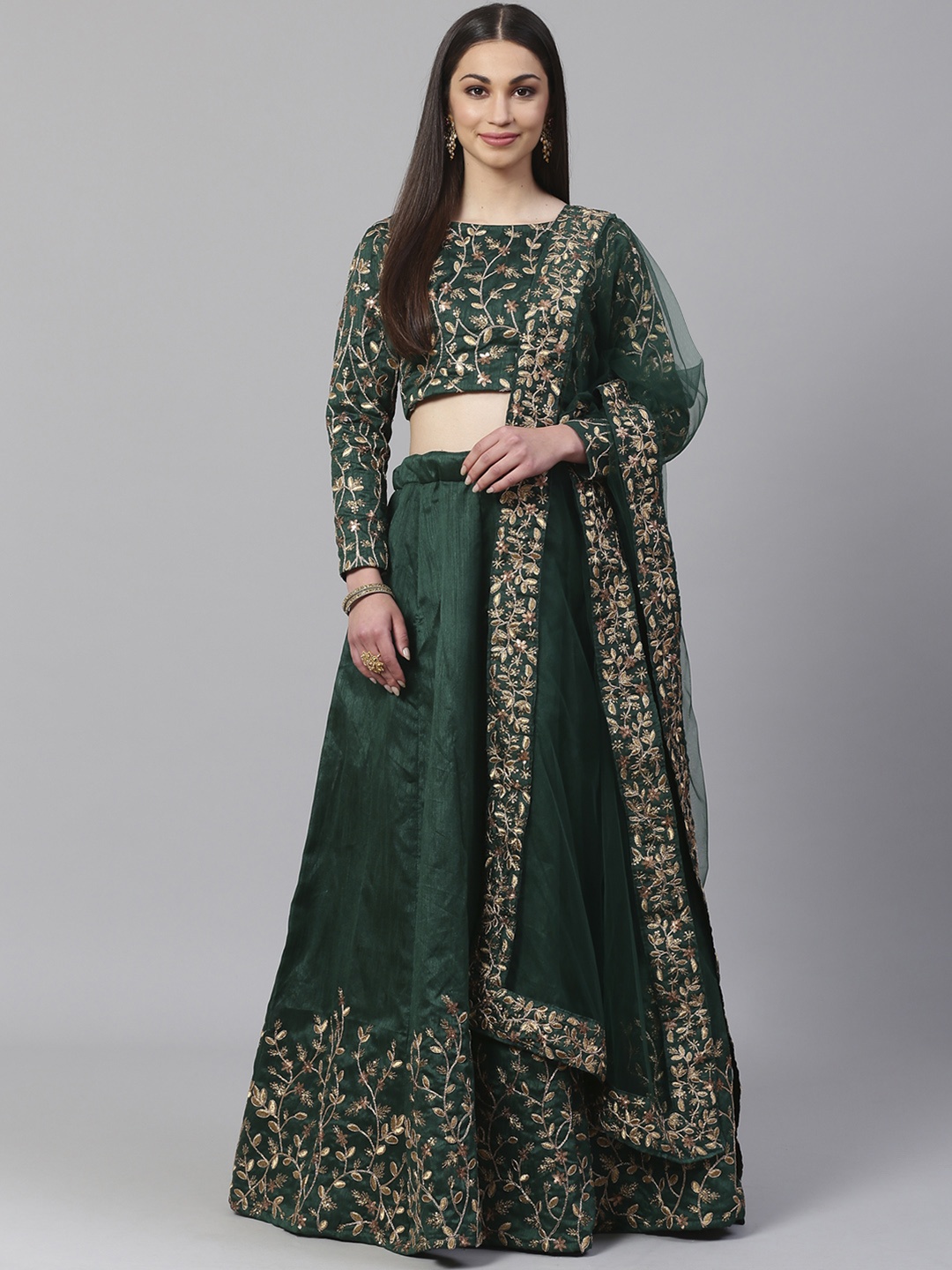 

Readiprint Fashions Green & Golden Semi-Stitched Lehenga & Unstitched Blouse with Dupatta