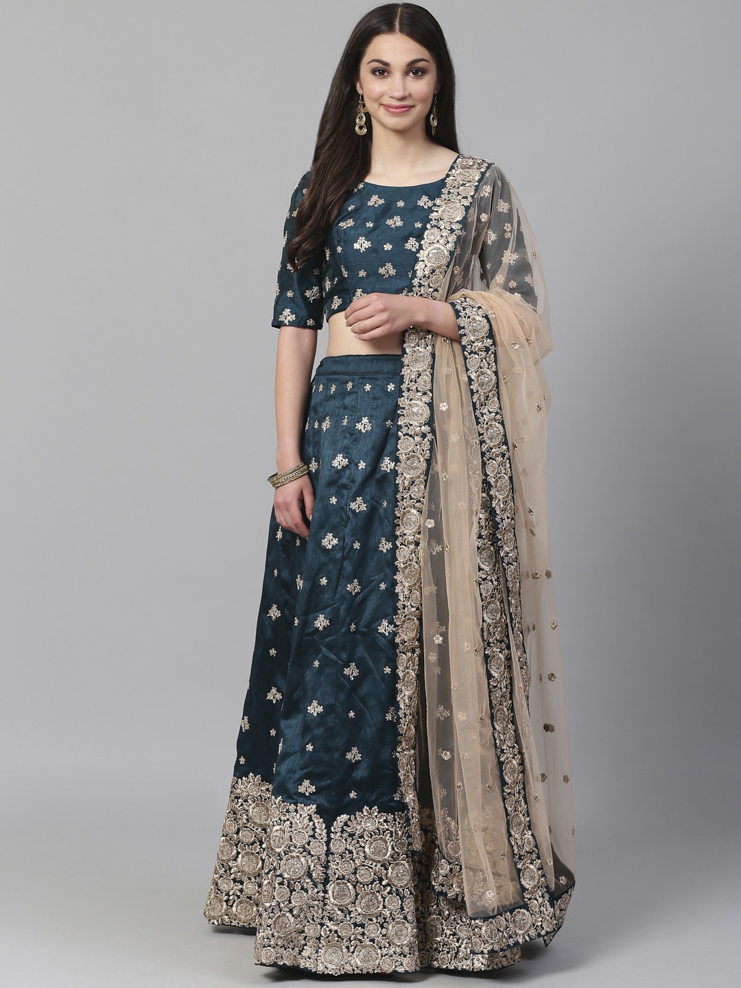 

Readiprint Fashions Teal Green Semi-Stitched Lehenga & Unstitched Blouse with Dupatta