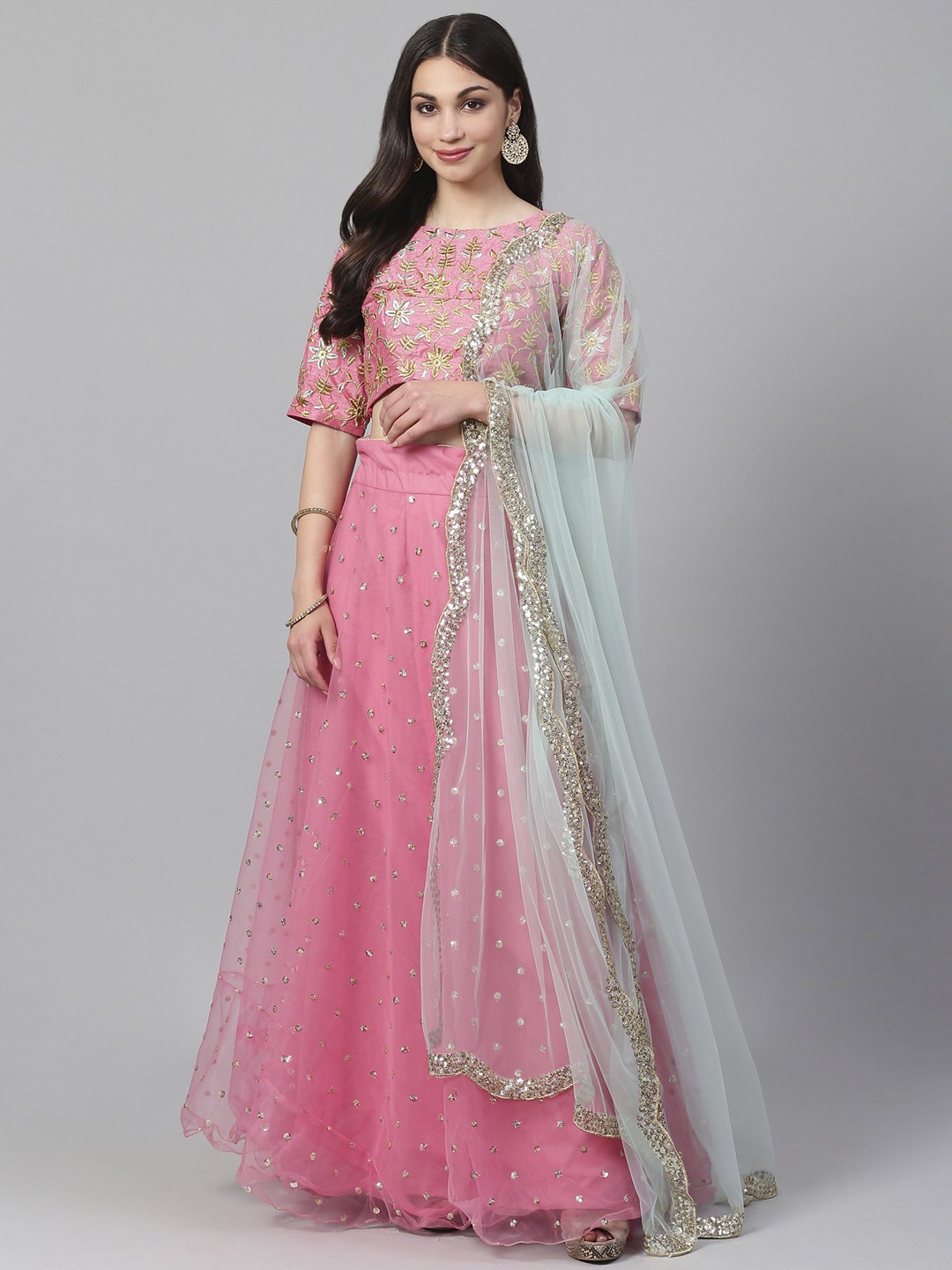 

Readiprint Fashions Pink Semi-Stitched Lehenga & Unstitched Blouse with Dupatta