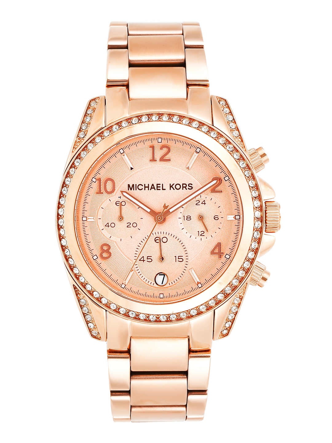 

Michael Kors Women Chronograph Peach-Coloured Stone-Studded Dial Watch 5263I